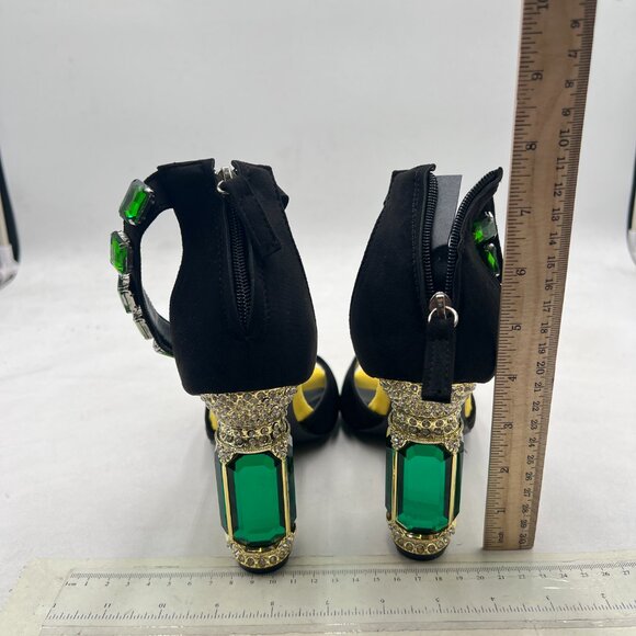 FSJ Black Open Toe Stylish Sandal Ankle Strap Crystal Heels Wedding Party Shoes - Picture 5 of 8